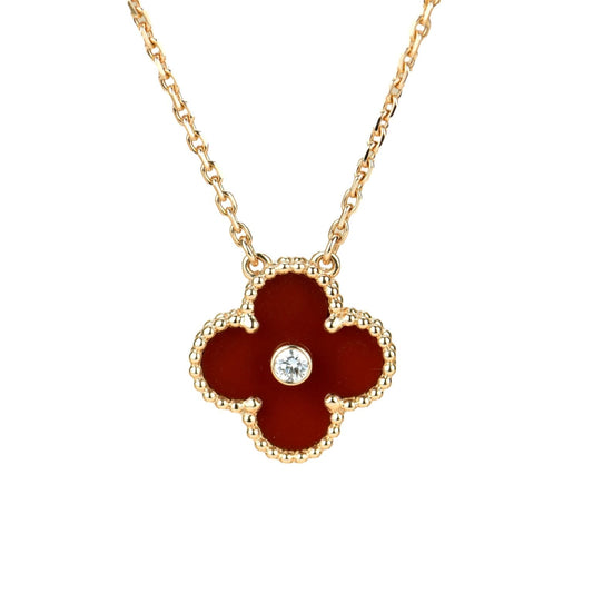 [Glow Jewelry]CLOVER 15MM DIAMOND CARNELIAN NECKLACE
