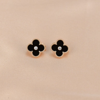 [Glow Jewelry]CLOVER MEDIUM 1 MOTIFS ONYX DIAMOND EARRINGS