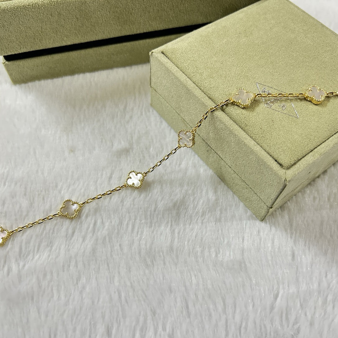 [Glow Jewelry]CLOVER 6 MOTIF WHITE MOP BRACELET