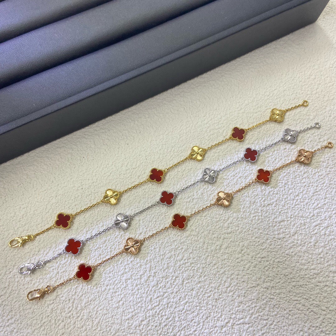 [¡®Glow Jewelry¡¯]CLOVER 6 MOTIF RED AGATE LASER BRACELET