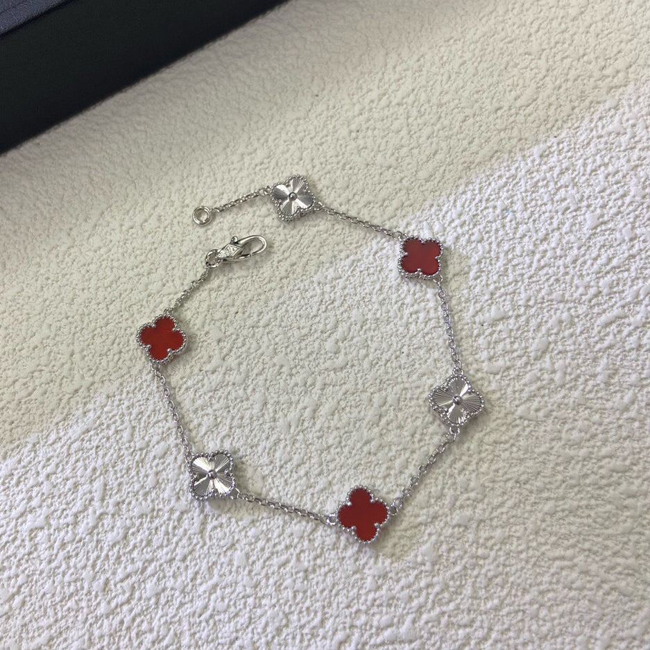 [Glow Jewelry]CLOVER 6 MOTIF RED AGATE LASER BRACELET