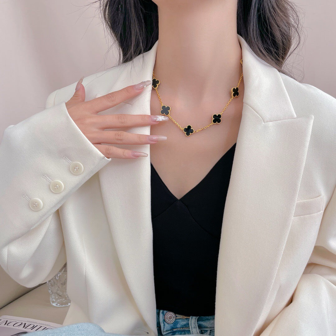 [Glow Jewelry]CLOVER 10 MOTIFS ONYX NECKLACE