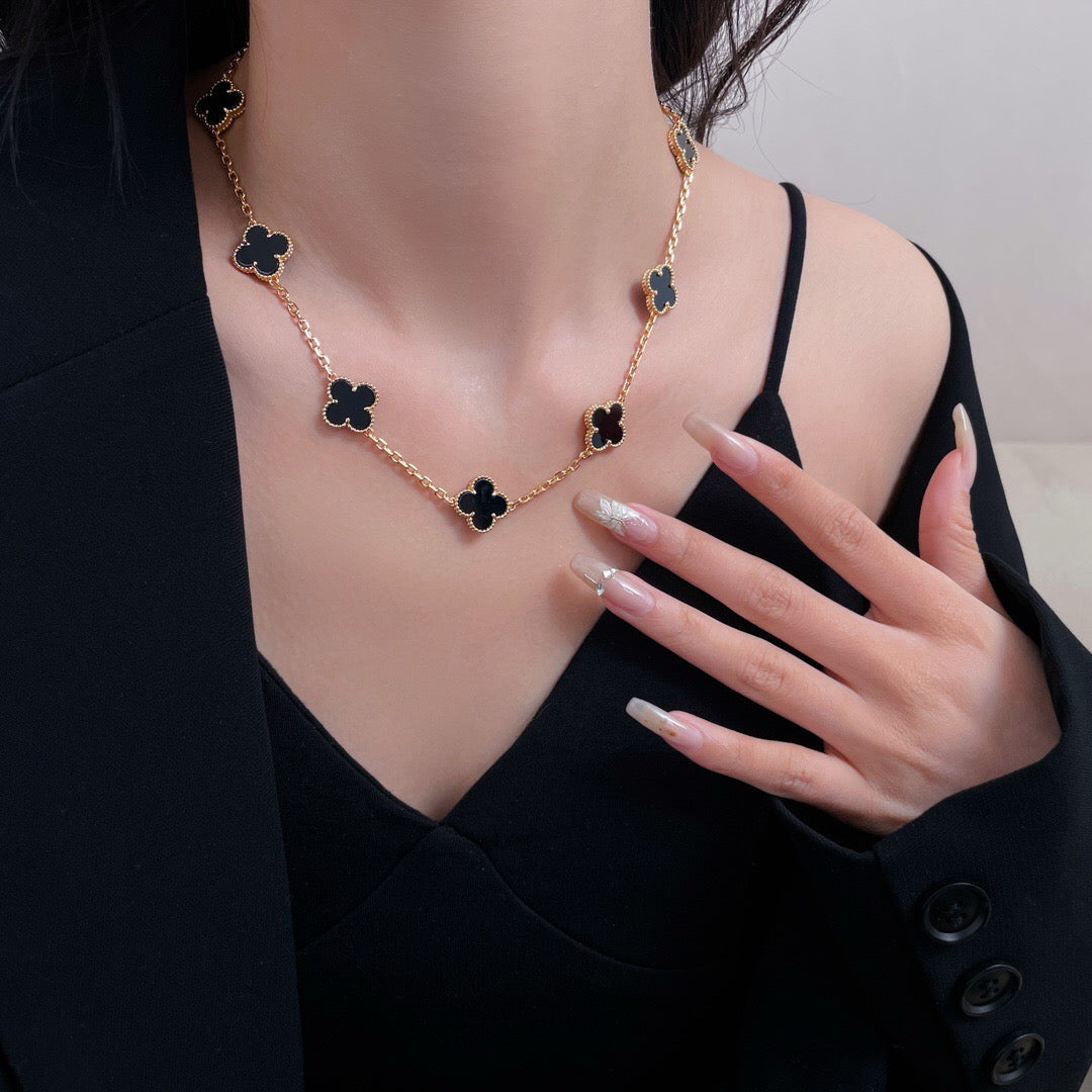 [Glow Jewelry]CLOVER 10 MOTIFS ONYX NECKLACE