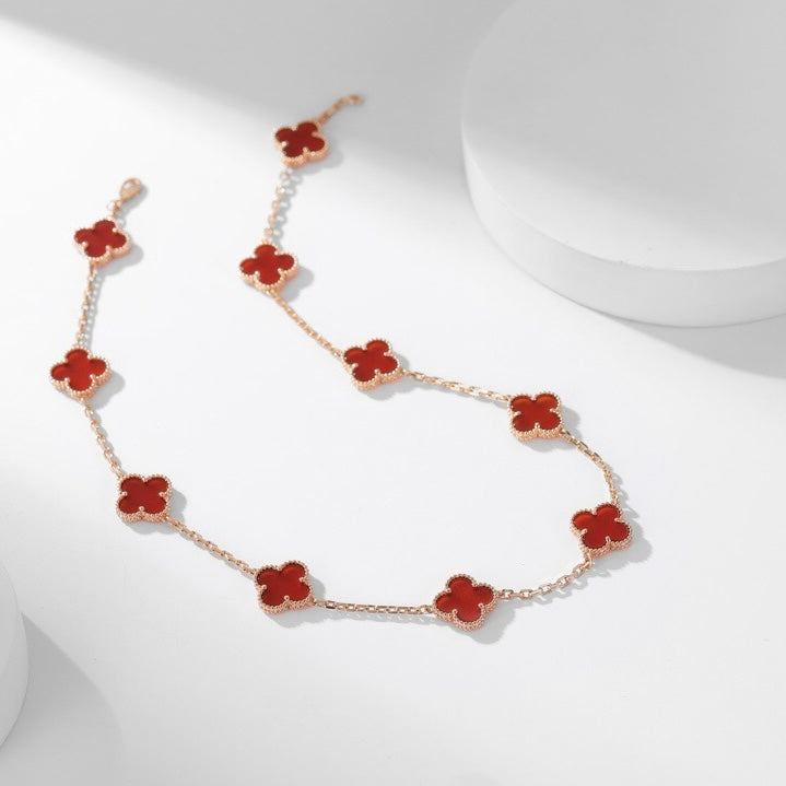 [Glow Jewelry]CLOVER 10 MOTIFS CARNELIAN NECKLACE