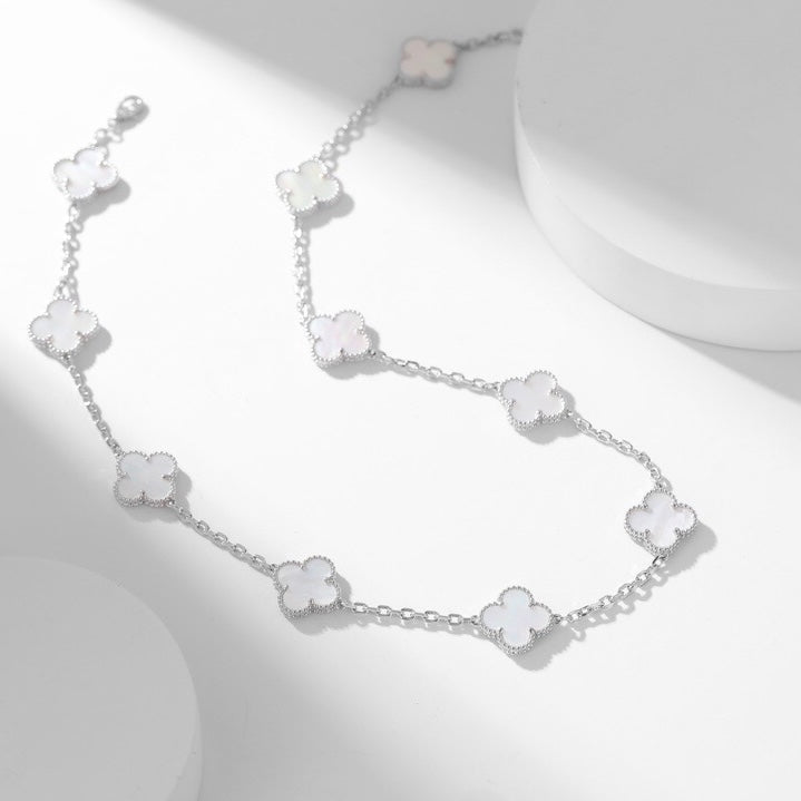 [Glow Jewelry]CLOVER 10 MOTIFS WHITE MOTHER OF PEARL NECKLACE