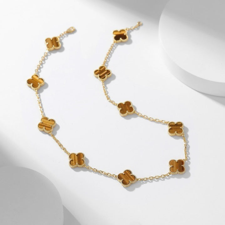 ¡®Glow Jewelry¡¯CLOVER 10 MOTIFS TIGER EYE NECKLACE