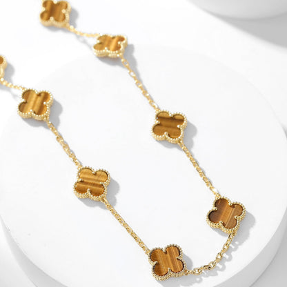 [Glow Jewelry]CLOVER 10 MOTIFS TIGER EYE NECKLACE