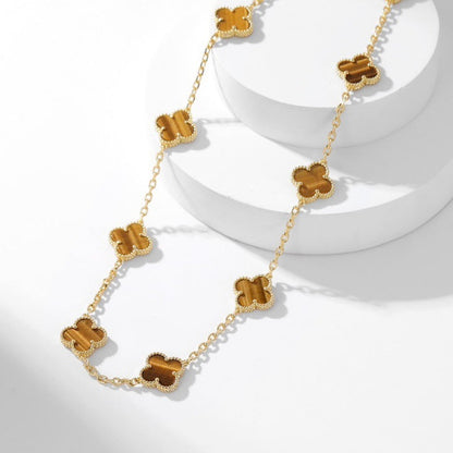 [Glow Jewelry]CLOVER 10 MOTIFS TIGER EYE NECKLACE