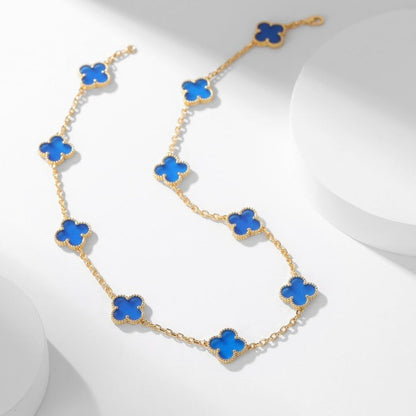 ¡®Glow Jewelry¡¯CLOVER 10 MOTIFS BLUE AGATE NECKLACE