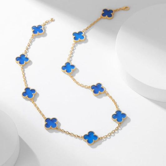 ¡®Glow Jewelry¡¯CLOVER 10 MOTIFS BLUE AGATE NECKLACE