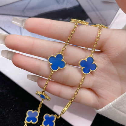 ¡®Glow Jewelry¡¯CLOVER 10 MOTIFS BLUE AGATE NECKLACE