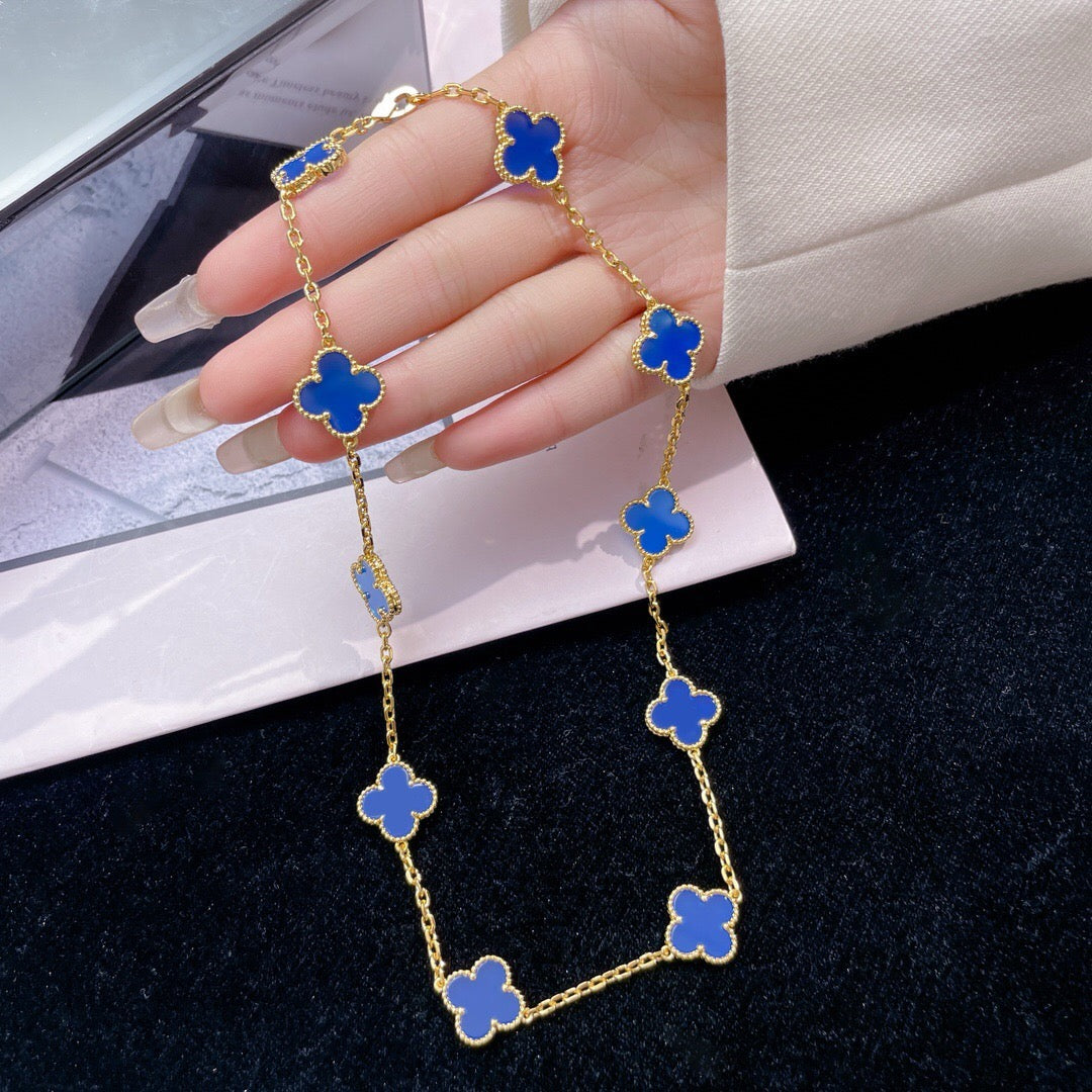 [Glow Jewelry]CLOVER 10 MOTIFS BLUE AGATE NECKLACE