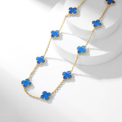 [Glow Jewelry]CLOVER 10 MOTIFS BLUE AGATE NECKLACE