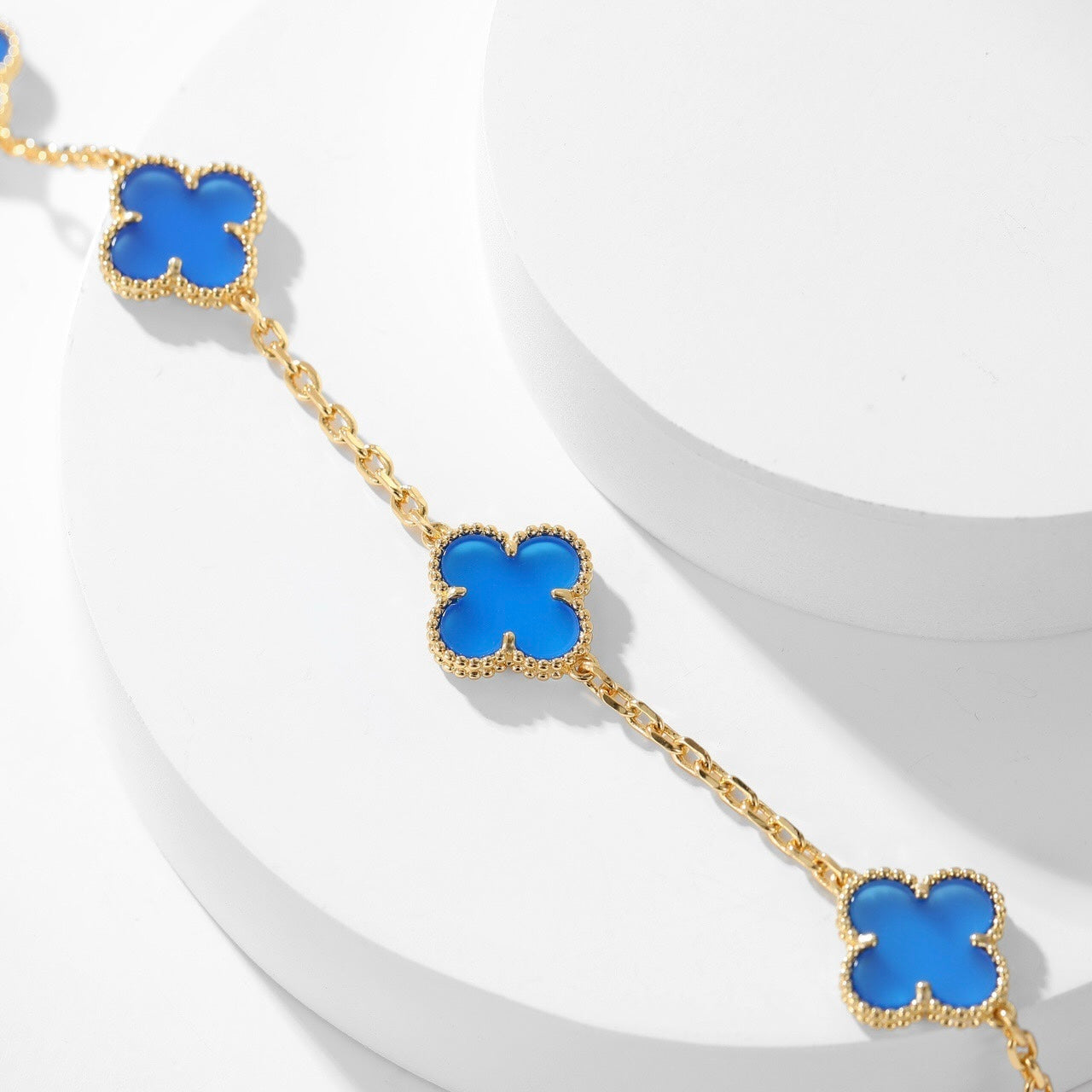 ¡®Glow Jewelry¡¯CLOVER 10 MOTIFS BLUE AGATE NECKLACE