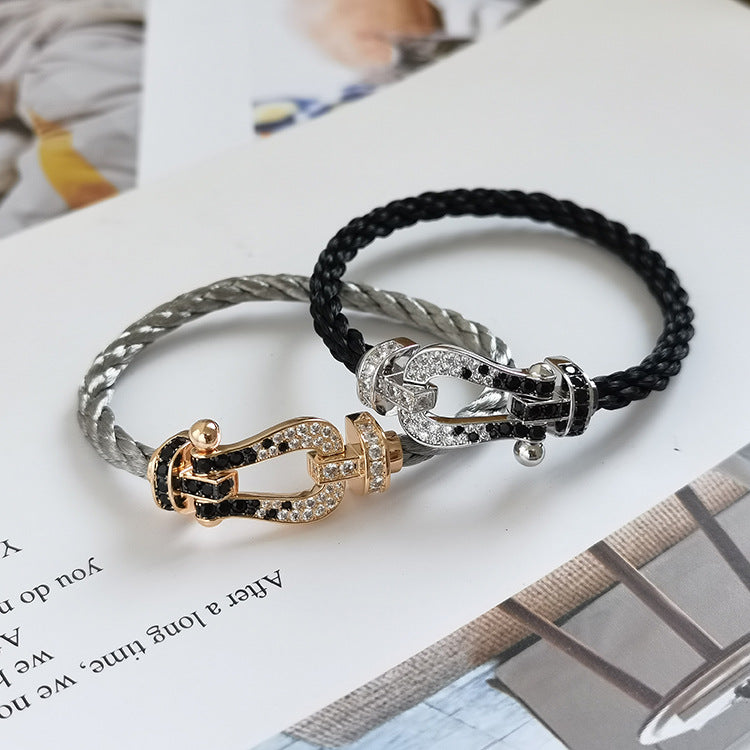 [Glow Jewelry]FORCE LARGE HORSESHOE BLACK WHITE DIAMOND BRACELET ROSE GOLD