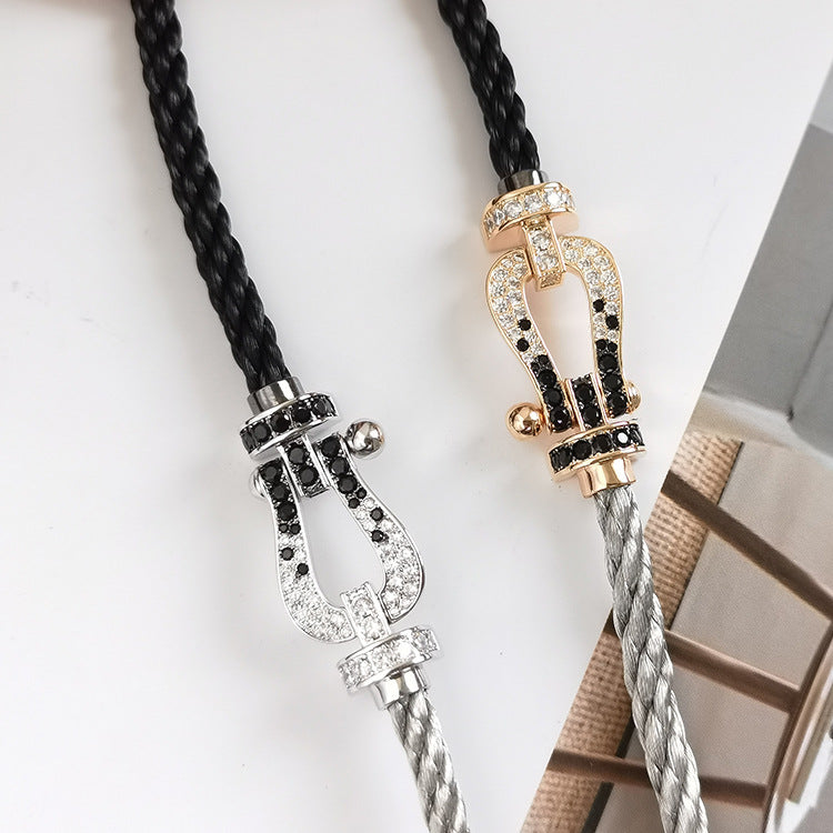 ¡®Glow Jewelry¡¯FORCE LARGE HORSESHOE BLACK WHITE DIAMOND BRACELET SILVER