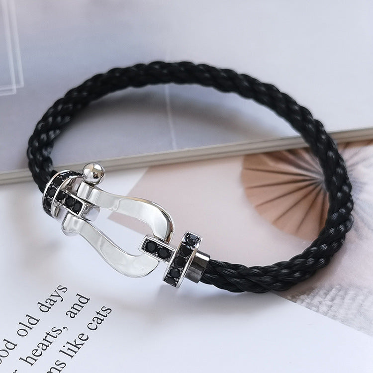 [Glow Jewelry]FORCE LARGE HORSESHOE BLACK DIAMOND BRACELET SILVER