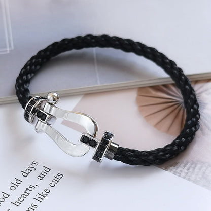 [Glow Jewelry]FORCE LARGE HORSESHOE BLACK DIAMOND BRACELET SILVER