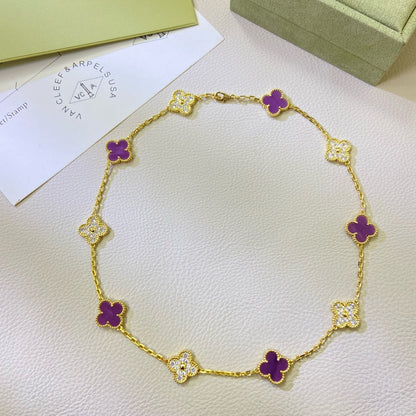 ¡®Glow Jewelry¡¯CLOVER 10 MOTIFS  PURPLE VIOLET DIAMOND NECKLACE