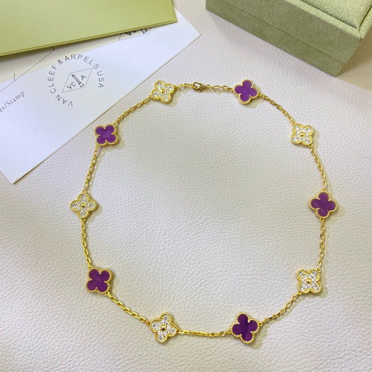 [Glow Jewelry Jewelry]CLOVER 10 MOTIFS  PURPLE VIOLET DIAMOND NECKLACE