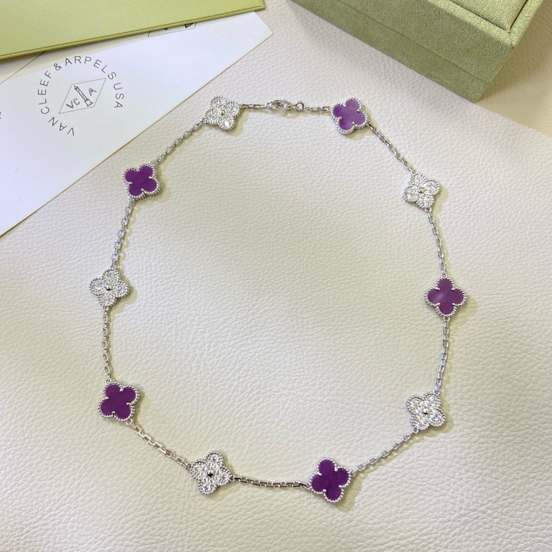 [Glow Jewelry Jewelry]CLOVER 10 MOTIFS  PURPLE VIOLET DIAMOND NECKLACE