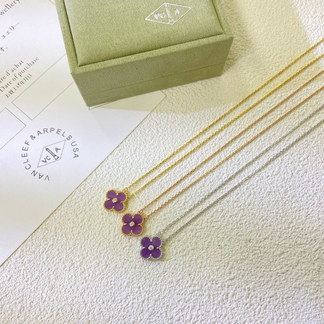 [Glow Jewelry Jewelry]CLOVER 15MM DIAMOND  PURPLE VIOLET NECKLACE