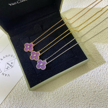 [Glow Jewelry Jewelry]CLOVER 15MM DIAMOND  PURPLE VIOLET NECKLACE