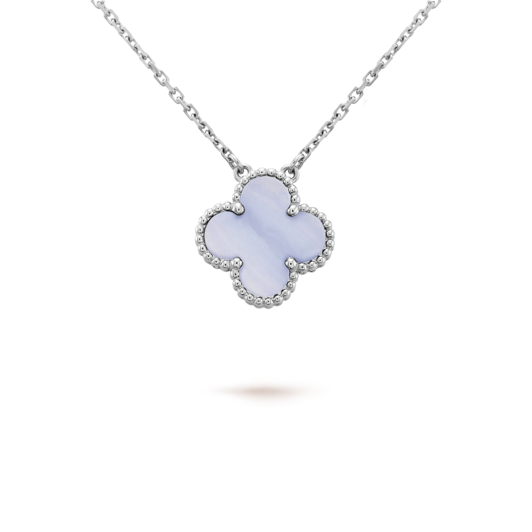 [Glow Jewelry]CLOVER 15MM BLUE CHALCEDONY NECKLACE SILVER
