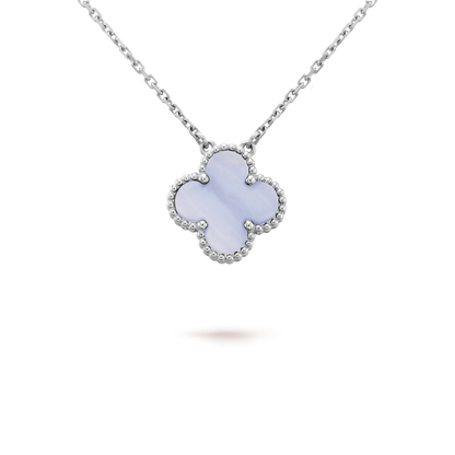 [Glow Jewelry]CLOVER 15MM BLUE CHALCEDONY NECKLACE SILVER