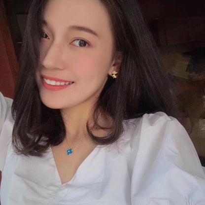 [Glow Jewelry]CLOVER 15MM DIAMOND AND BLUE AGATE NECKLACE