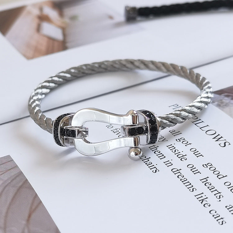 [Glow Jewelry]FORCE LARGE HORSESHOE BLACK DIAMOND BRACELET SILVER