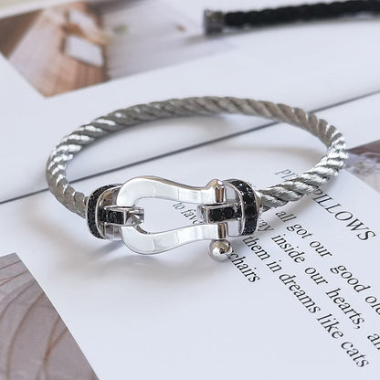 [Glow Jewelry]FORCE LARGE HORSESHOE BLACK DIAMOND BRACELET SILVER