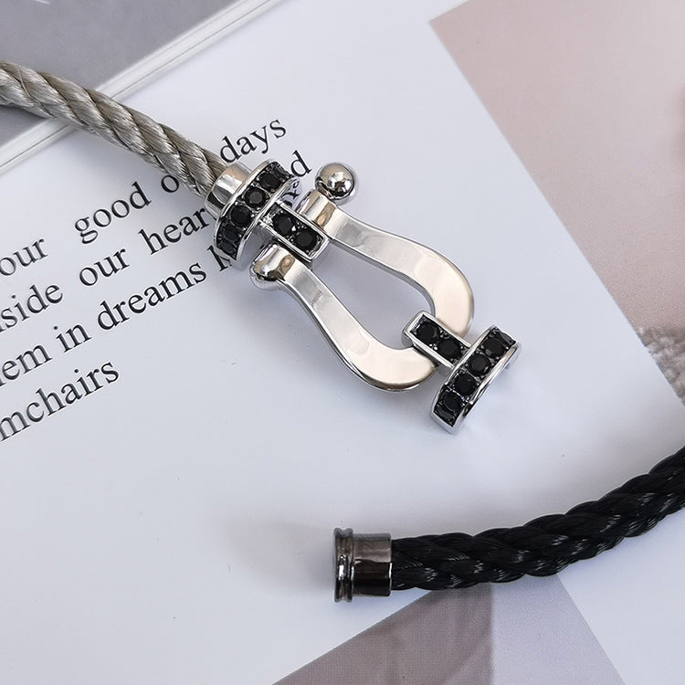 [Glow Jewelry]FORCE LARGE HORSESHOE BLACK DIAMOND BRACELET SILVER