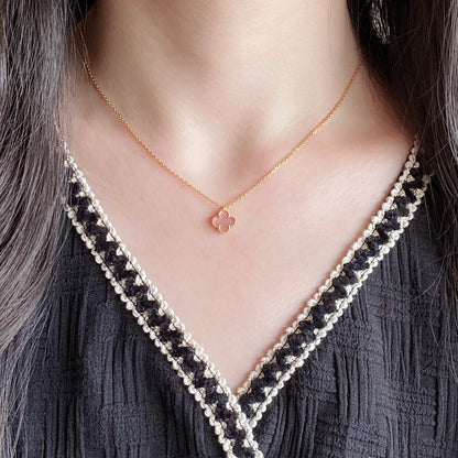 [Glow Jewelry]CLOVER 15MM PINK MOTHER-OF-PEARL SINGLE FLOWER NECKLACE