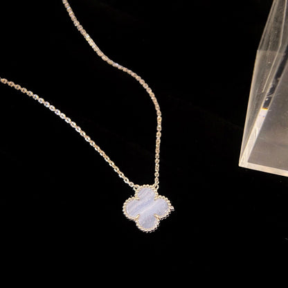 [Glow Jewelry]CLOVER 15MM BLUE CHALCEDONY NECKLACE SILVER