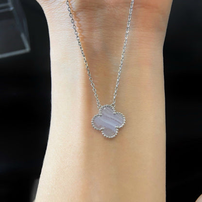 [Glow Jewelry]CLOVER 15MM BLUE CHALCEDONY NECKLACE SILVER