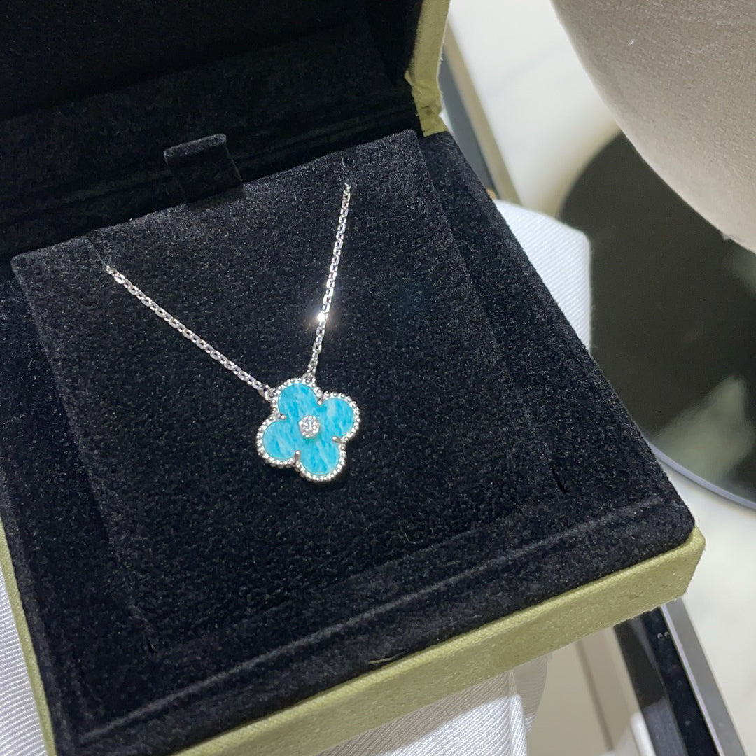 [Glow Jewelry]CLOVER 15MM DIAMOND SVRES PORCELAIN  NECKLACE SILVER