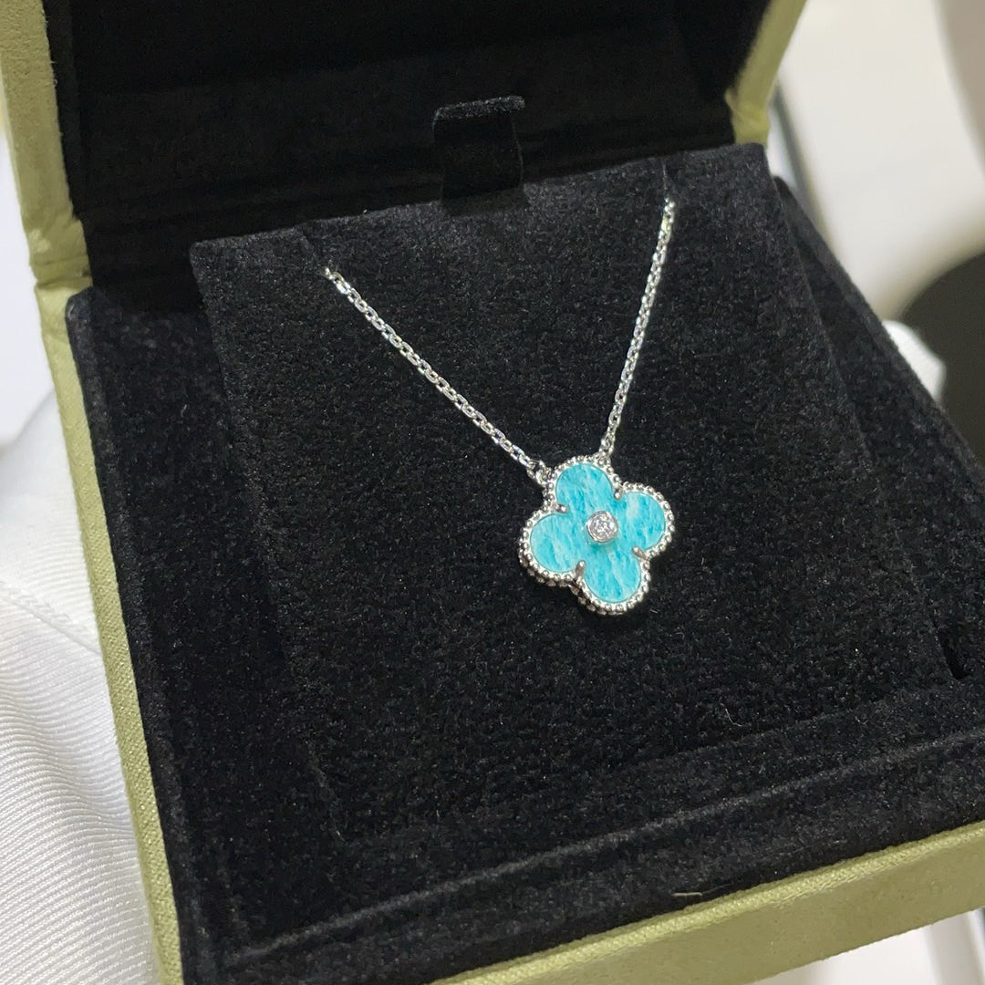 [Glow Jewelry]CLOVER 15MM DIAMOND SVRES PORCELAIN  NECKLACE SILVER