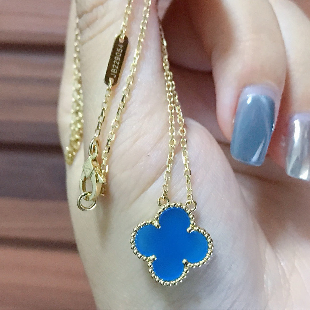 [Glow Jewelry]CLOVER 15MM BLUE AGATE NECKLACE