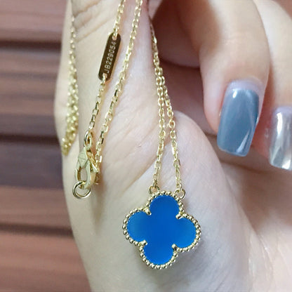 [Glow Jewelry]CLOVER 15MM BLUE AGATE NECKLACE