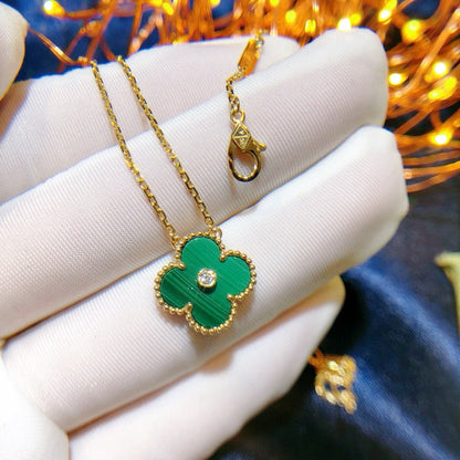 [Glow Jewelry]CLOVER 15MM DIAMOND TURQUOISE NECKLACE