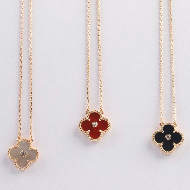 [Glow Jewelry]CLOVER 15MM DIAMOND CARNELIAN NECKLACE
