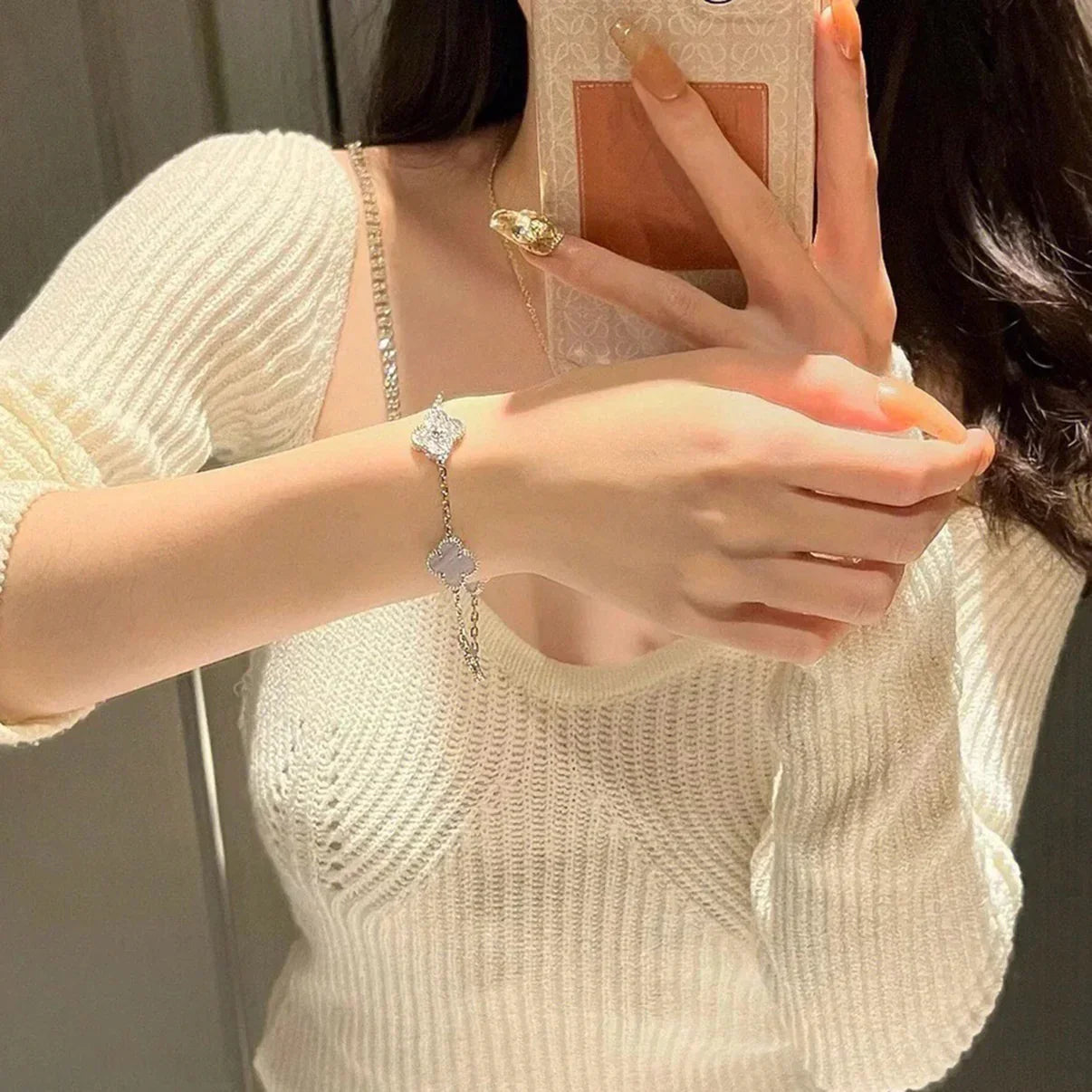 [Glow Jewelry]New  CLOVER 5 MOTIF PURPLE CHALCEDONY BRACELET COLLECTION