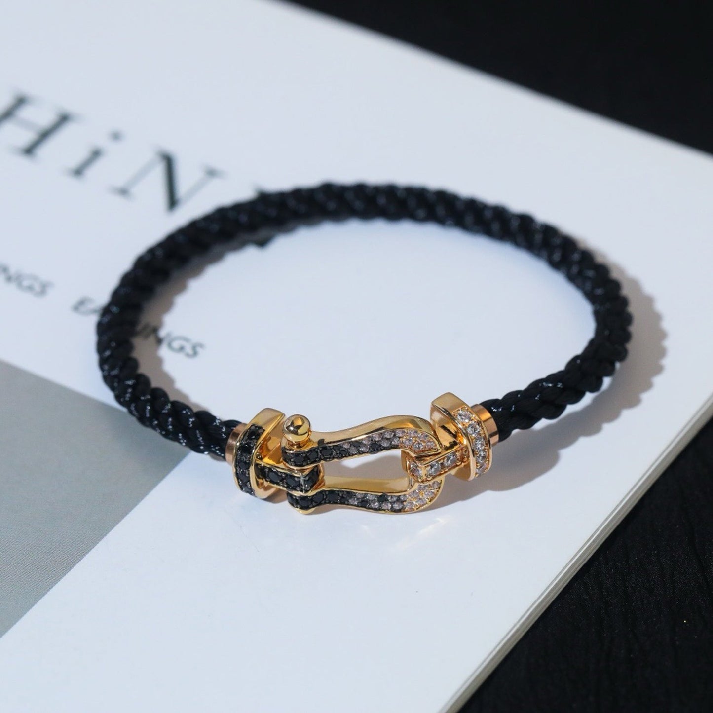 [Glow Jewelry]FORCE LARGE HORSESHOE BLACK WHITE DIAMOND BRACELET SILVER