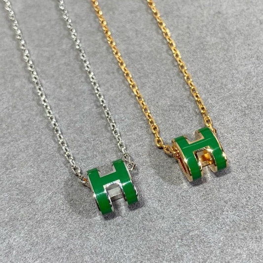 [Glow Jewelry]POP H GREEN NECKLACE SILVER AND GOLD