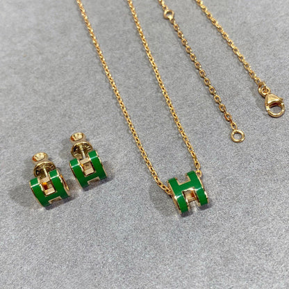 [Glow Jewelry]POP H GREEN NECKLACE SILVER AND GOLD