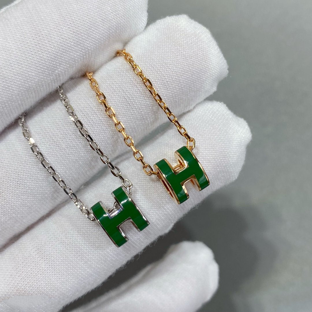 [Glow Jewelry]POP H GREEN NECKLACE SILVER AND GOLD