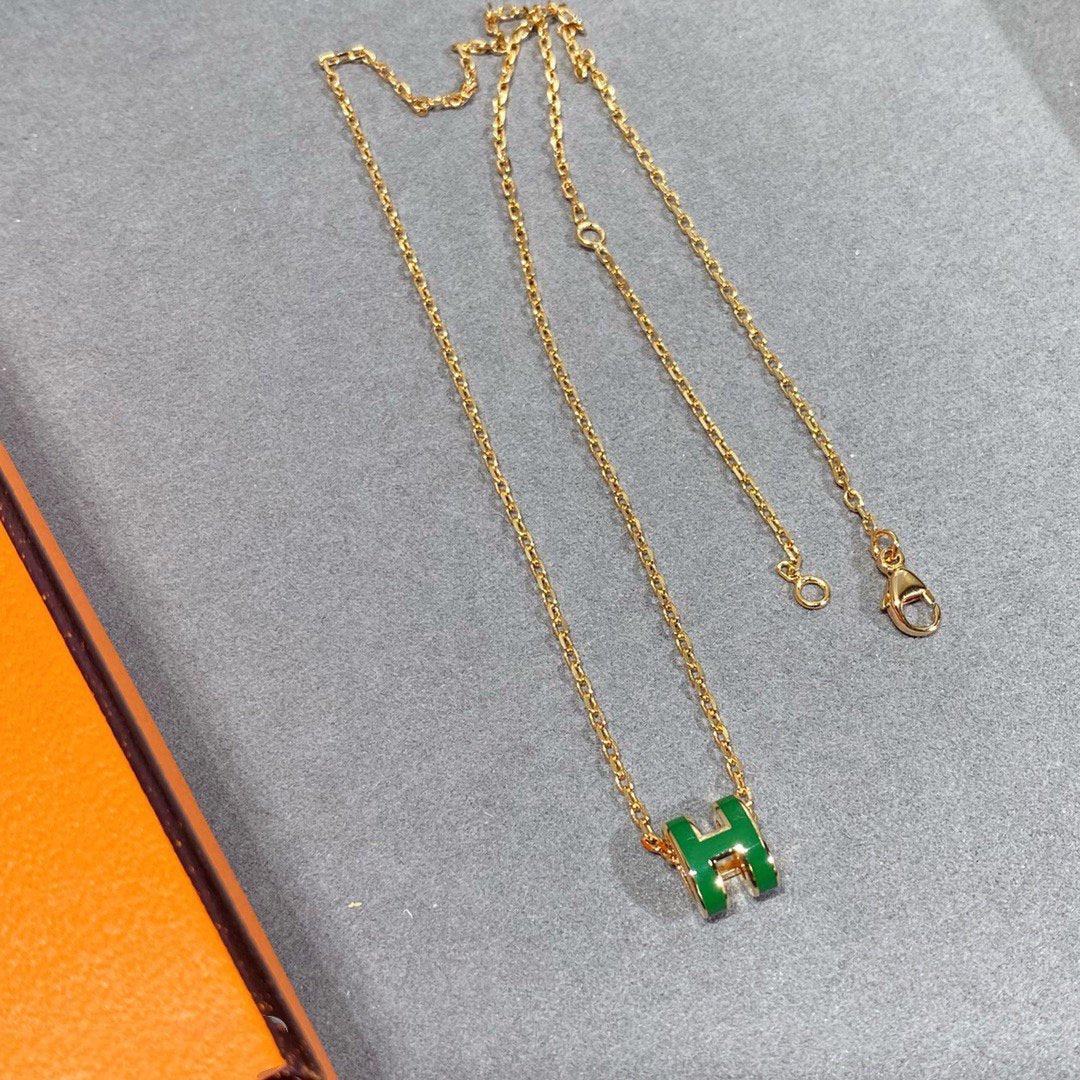 [Glow Jewelry]POP H GREEN NECKLACE SILVER AND GOLD