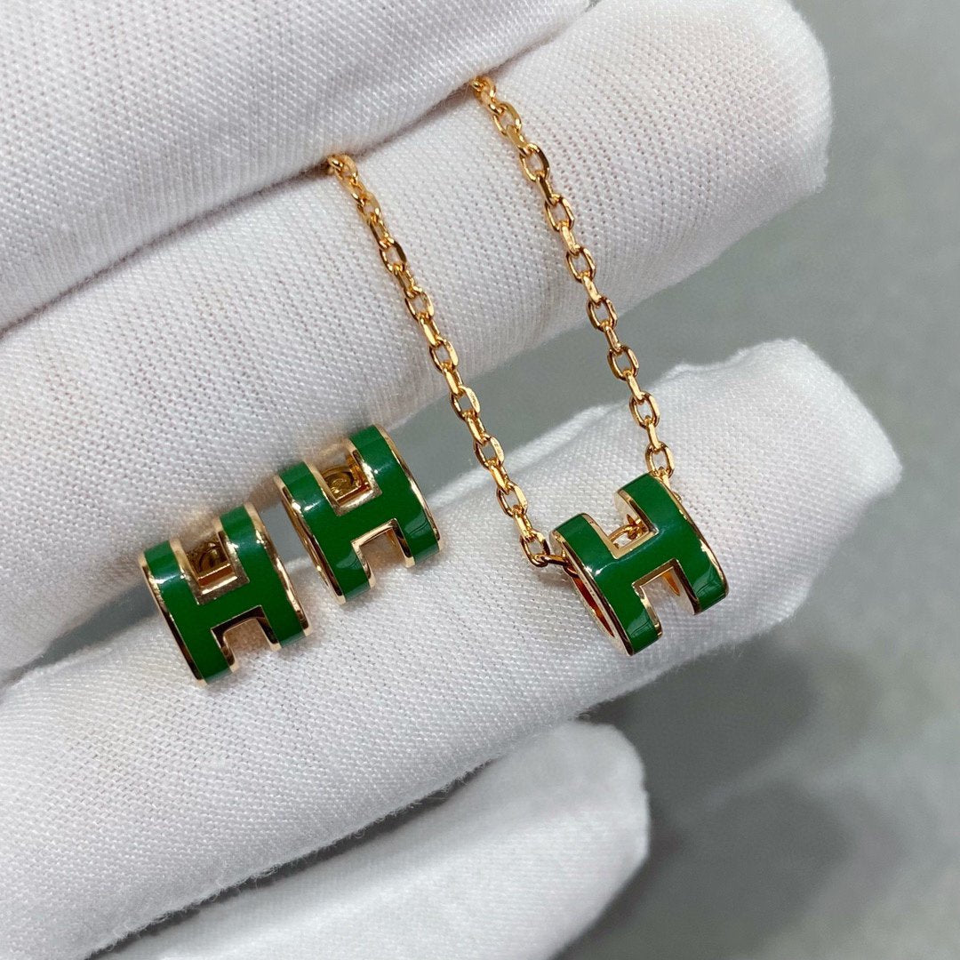 [Glow Jewelry]POP H GREEN NECKLACE SILVER AND GOLD