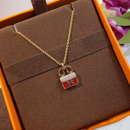 [Glow Jewelry]CONSTANCE RED PEDANT PINK GOLD NECKLACE